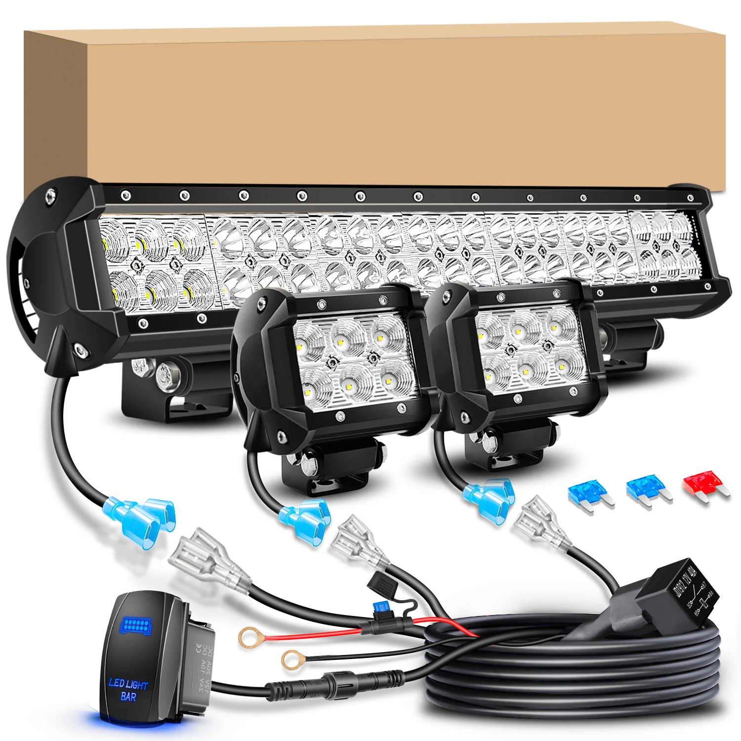 

20Inch Spot Flood Combo Led Light Bar and 4PCS 4Inch LED Pods Fog Lights for Jeep Wrangler Boat Truck Tractor Trailer Off-Road