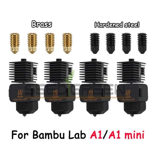 Para Bambu lab A1 mini Hotend Kit boquilla de acero endurecido boquilla de 0,2/0,4/0,6/0,8mm para Bambu lab accesorio de impresora 3D