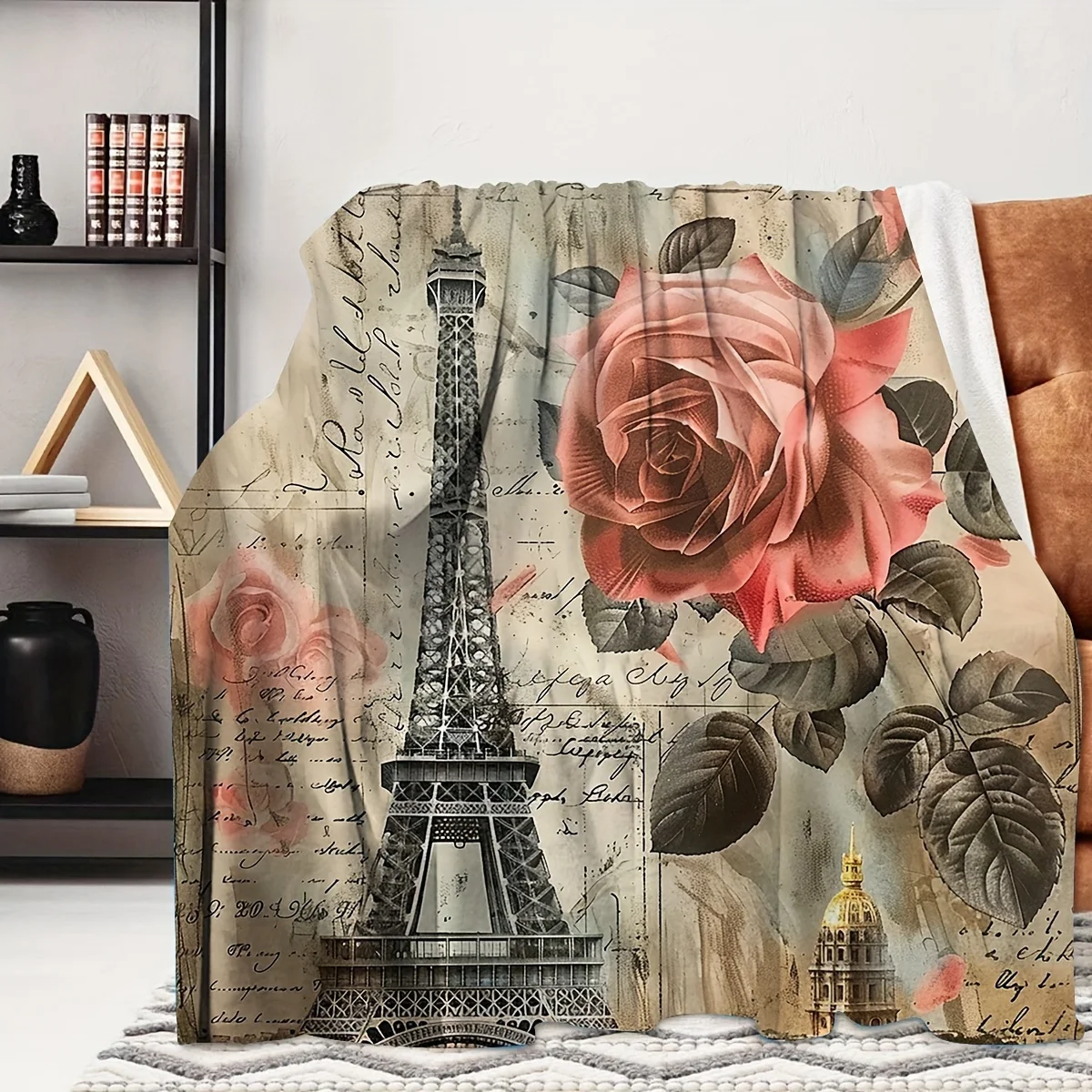 1pc Creative Eiffel Tower Floral Blanket, Modern Style Blanket, Outdoor Blanket, Travel Camping Blanket, Soft and Comfortable Bl