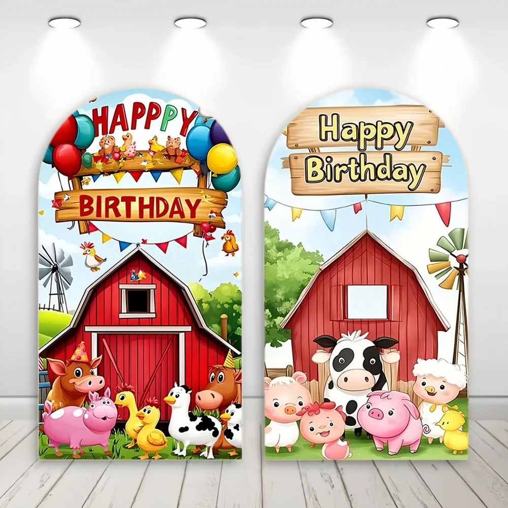 

Custom 2-Sided Cartoon Farm Barn Animal Chiara Arch Backdrop Cover Kids Birthday Party Baby Shower Decoration Background