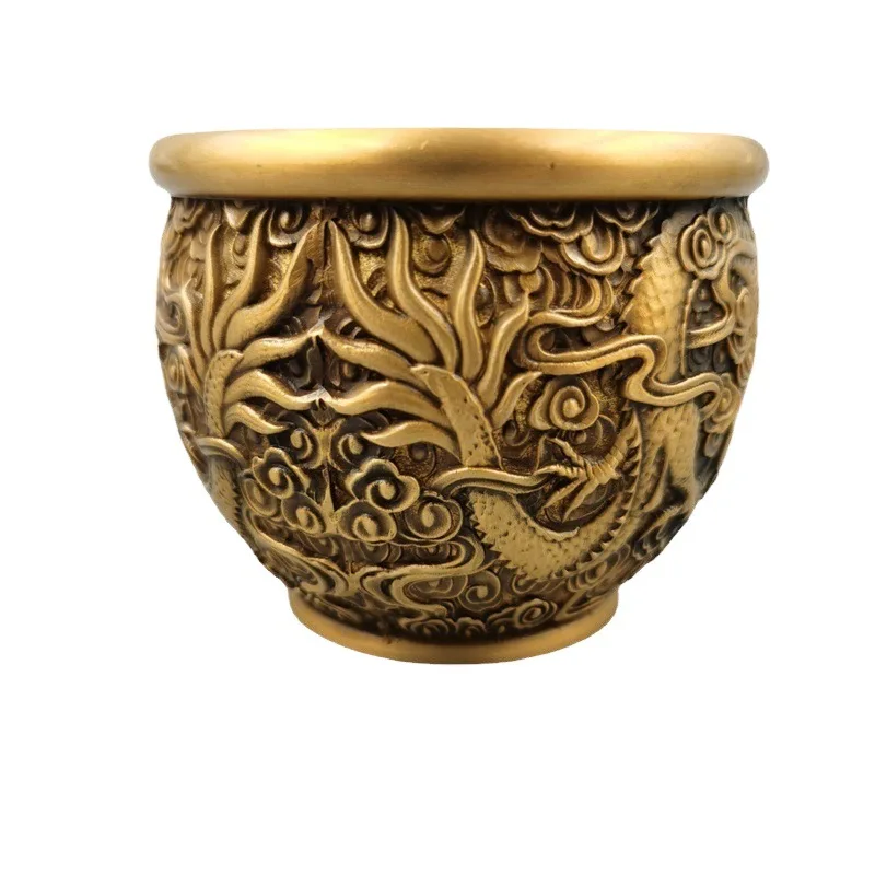 Copper-colored brass gilded design, home decoration piece, bronze ware, double dragon playing with pearls vat or