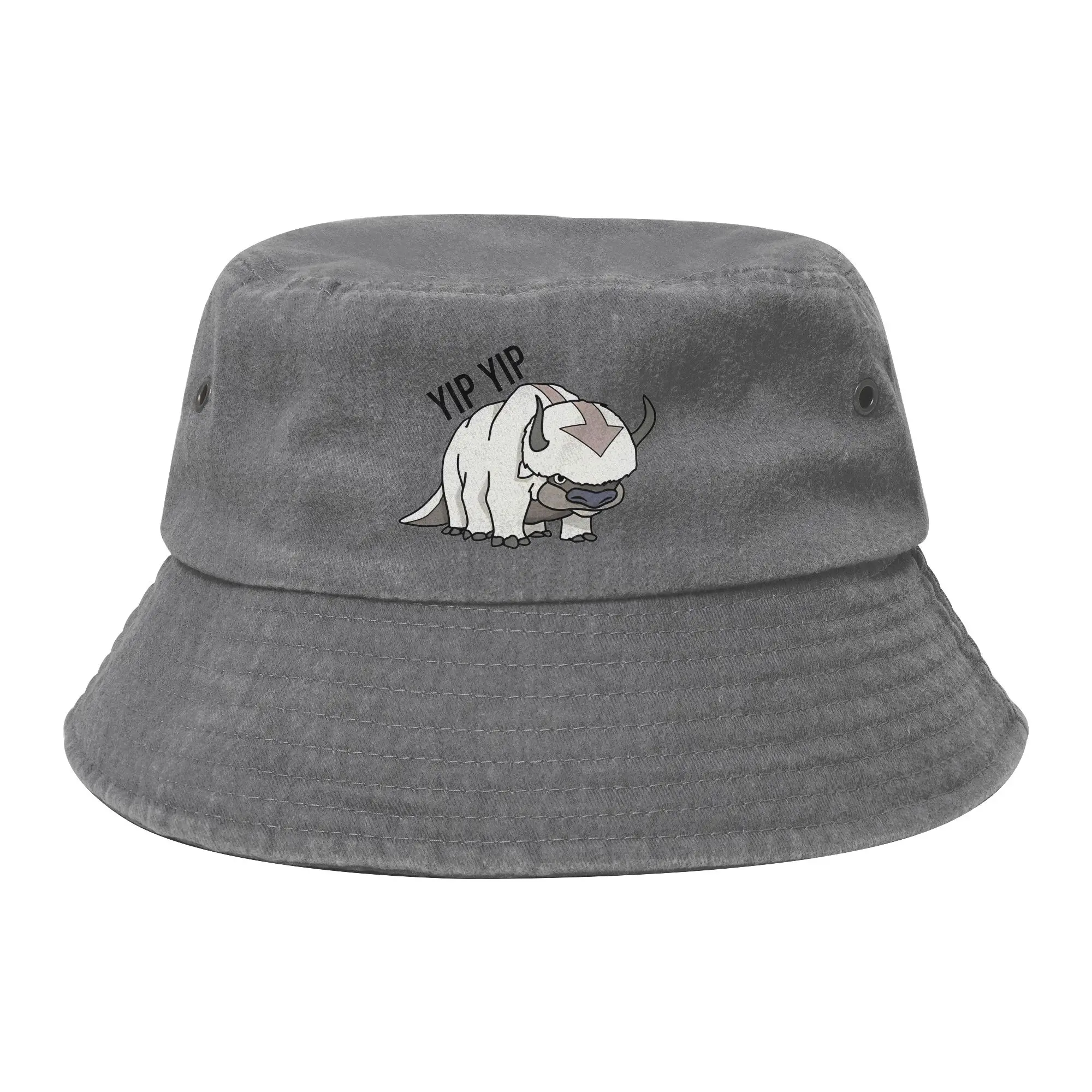 Men Women Distressed Washed Bucket Hats Appa Yip Yip Flying Bison Hiking Fishing Cap Avatar The Last Airbender Bob Hat Gift