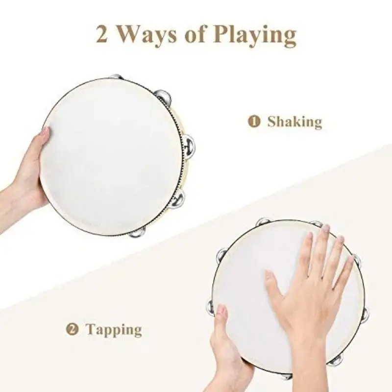 New Kids Portable Tambourine 6/8/10 Inch Hand Held Plastic Percussion Drum Bell Musical Instrument for Outdoor Picnic Activity