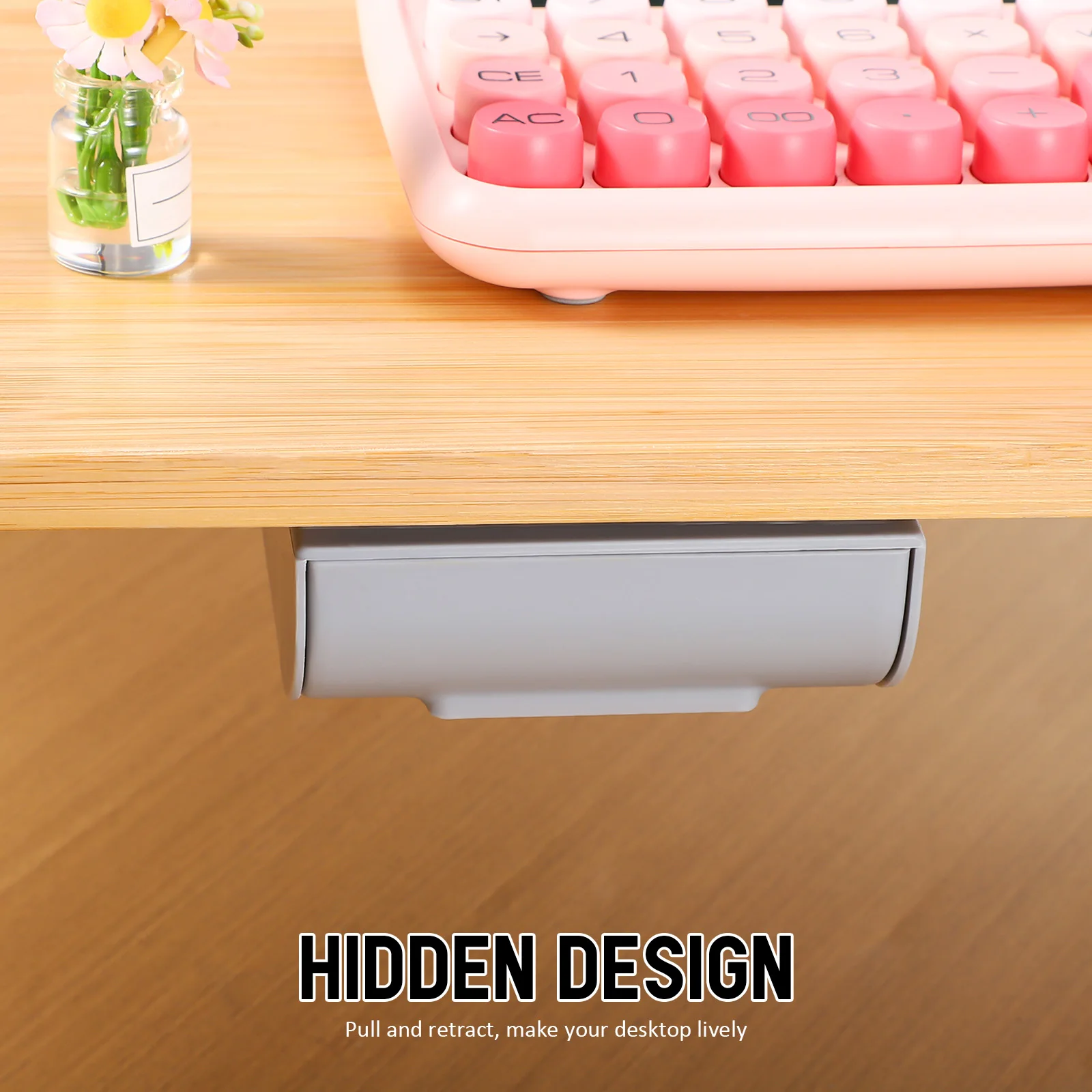 2pcs Hidden Drawer Type Adhesive Pen Box Grey Desk Bottom Storage Organizer For Office School Supplies Invisible Under Desk