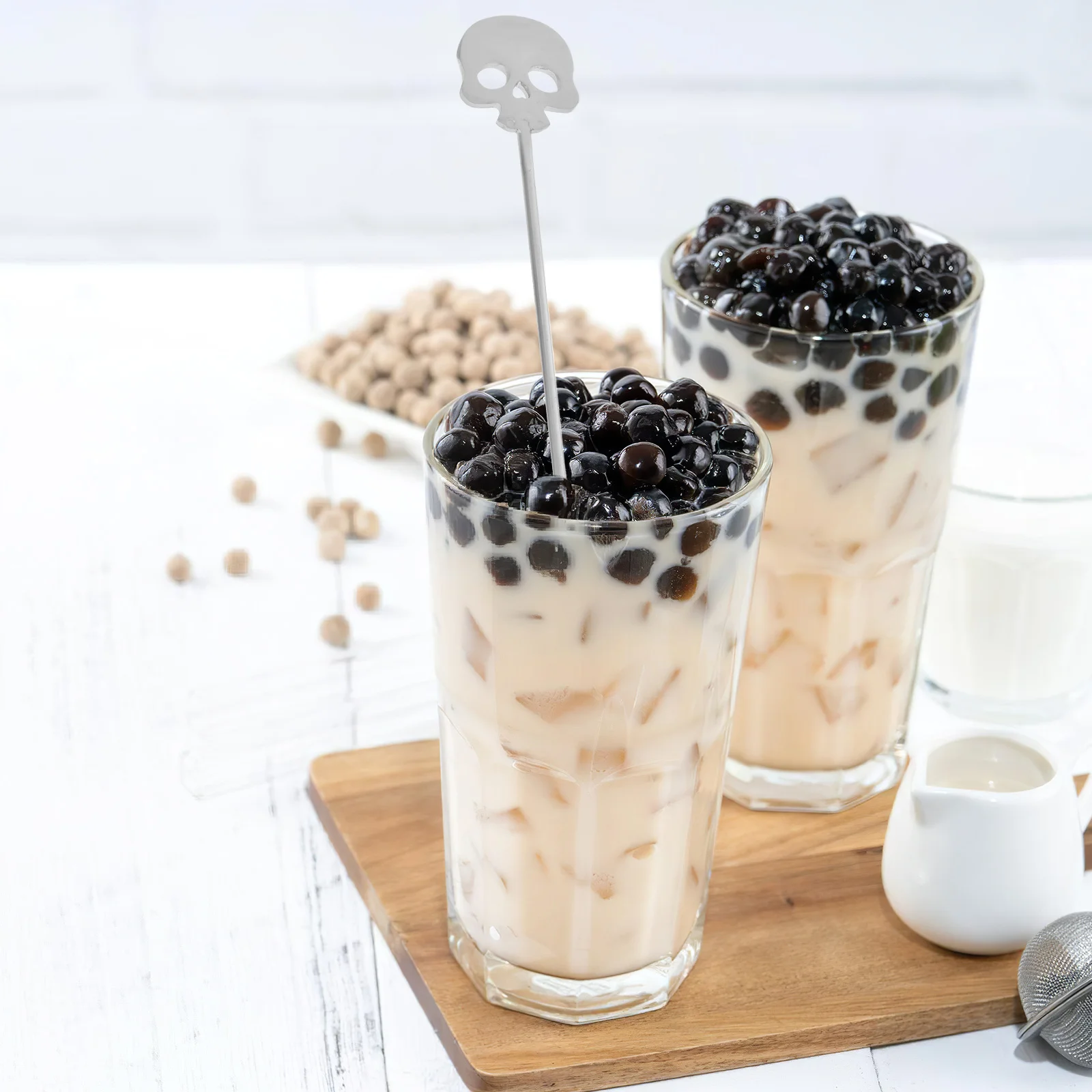 

6Pcs Skull Stainless Steel Coffee Stirring Spoon Reusable Cocktail Swizzle Sticks for Halloween Bar Party Drink Mixing Stirrers