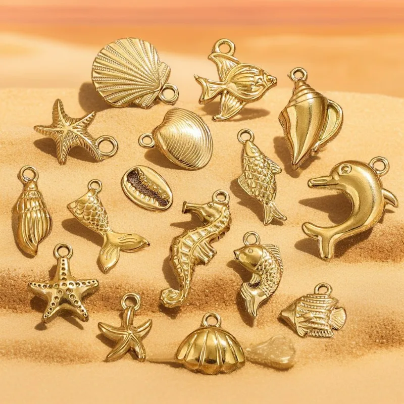 Stainless Steel Vacuum Electroplated 18K Color Retention Coating Decorative Pendant Featuring Marine Animal DIY Accessory