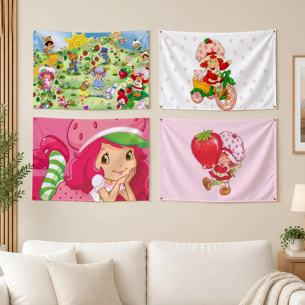 S-Strawberry Cute S-Shortcake-S Flag Durable Outdoor Decoration Indoor Design Patio Festive Classic Pole Wall Room Banner