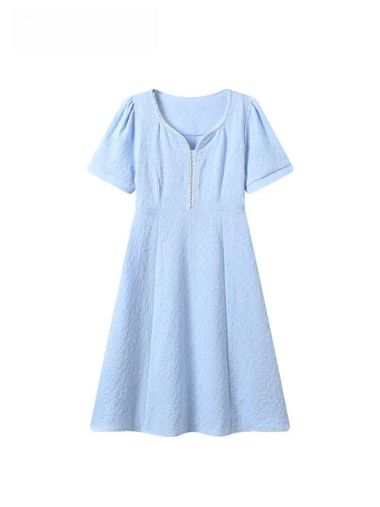 

CaraCLUB plus Size Shoulder Length Short Sleeve Dress Women's Summer New Style Fat Sister Small Fragrance Style Skirt
