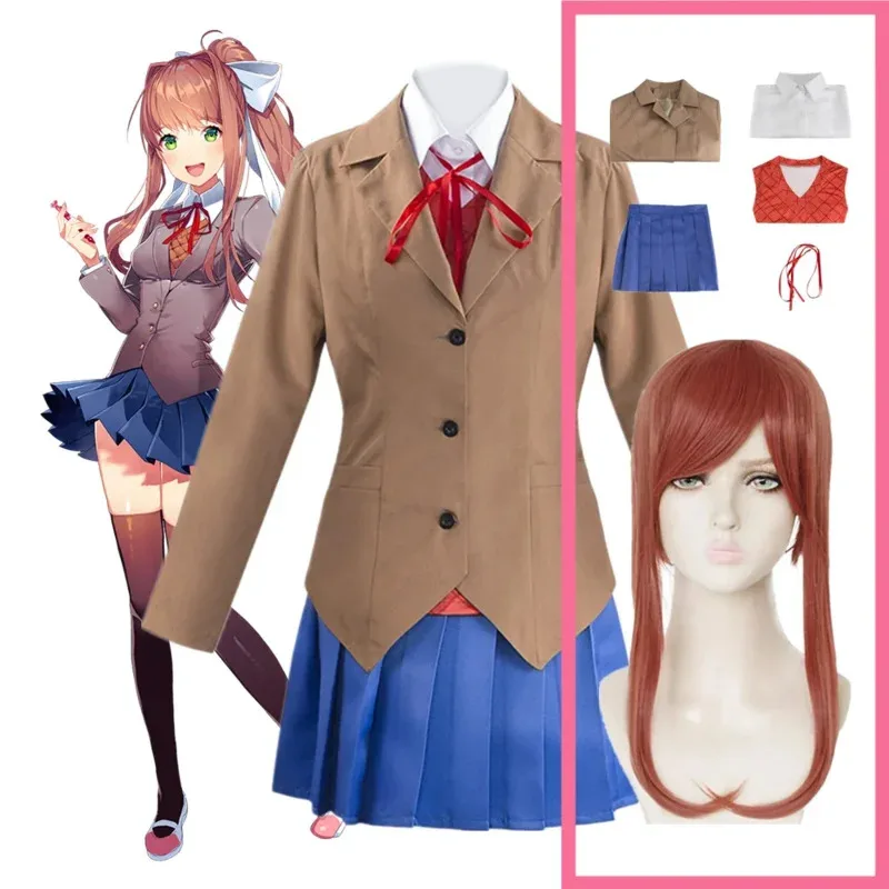

Anime Doki Doki Literature Club Monika Cosplay Costumes Sayori Yuri Natsuki Halloween Costumes for Women Dress Vestido Clothing
