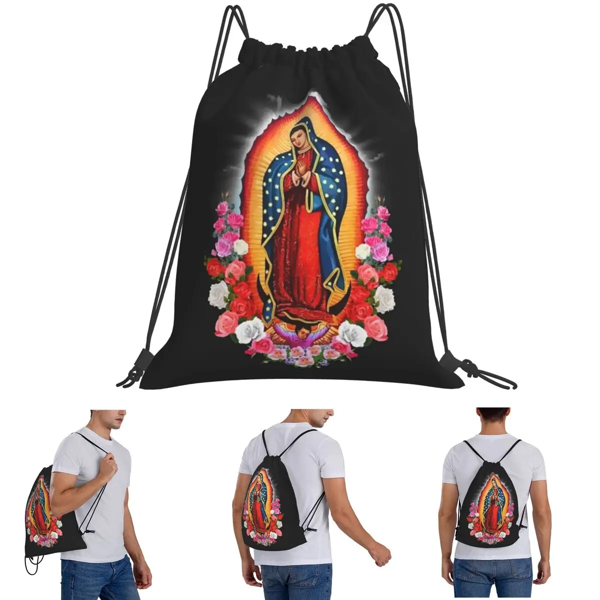 

Virgin Mary Of Guadalupe Mexico Catholic Saint Backpacks Drawstring Bundle Pocket Sundries Bag Book Bags for Travel School