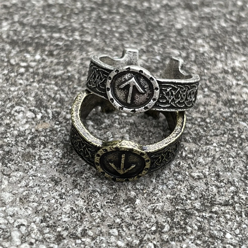 Nostalgia Viking Runes TIWAZ Sowilo Finger Open Ring Gothic Adjustable Rings For Women Men Accessories