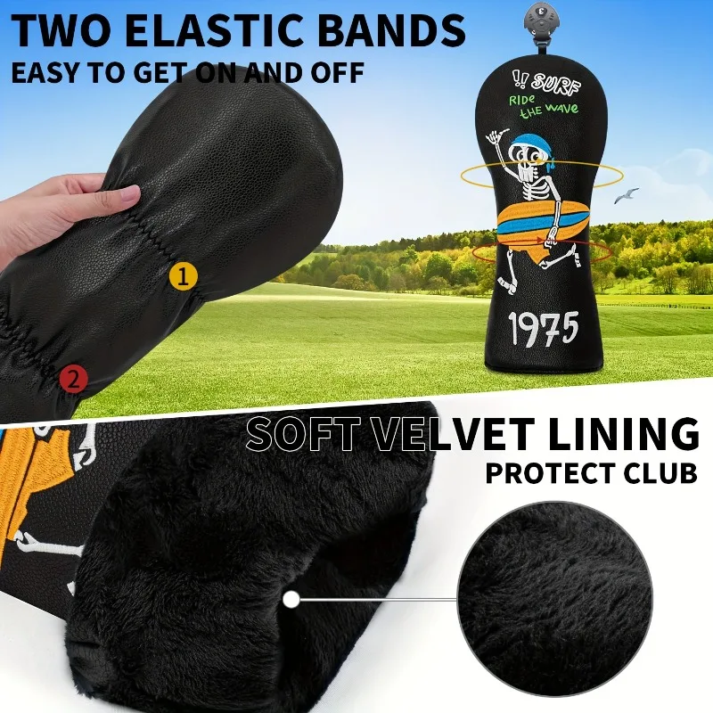 Surfing Skull Golf Club Cover, Fashionable Golf Head Cover, Golf Fairway Wood Head Cover - Driver/Fairway/Hybrid image 4