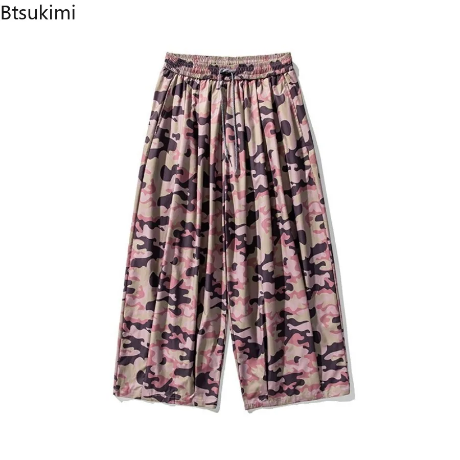 Men's Summer New Plus Size Japanese Style Retro Camouflage Trousers  Trendy Casual Straight Leg Wide Leg Pants Male Cargo Pants