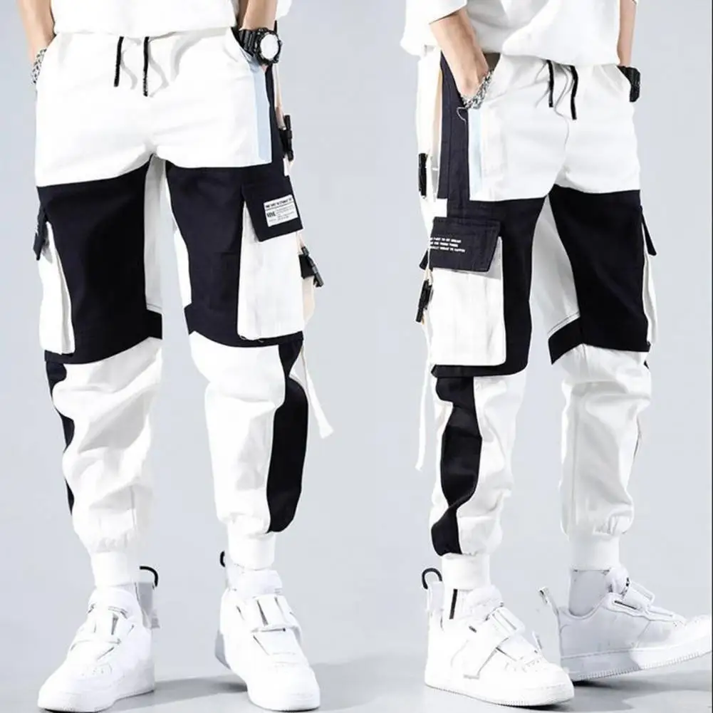 Men Cargo Pants Loose Fit Multi-pocket Cargo Trousers Men's Multi-pocket Cargo Pants with Deep Crotch Buckle Decor Warm for Hip