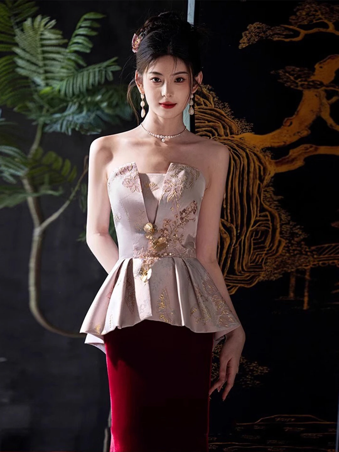 

Bridal ower Ceremony Off-oulder Embroidered Gown Vintage Sle Zipper Fi Tail Mid-Waist Luxury Sensation Wedding Dr