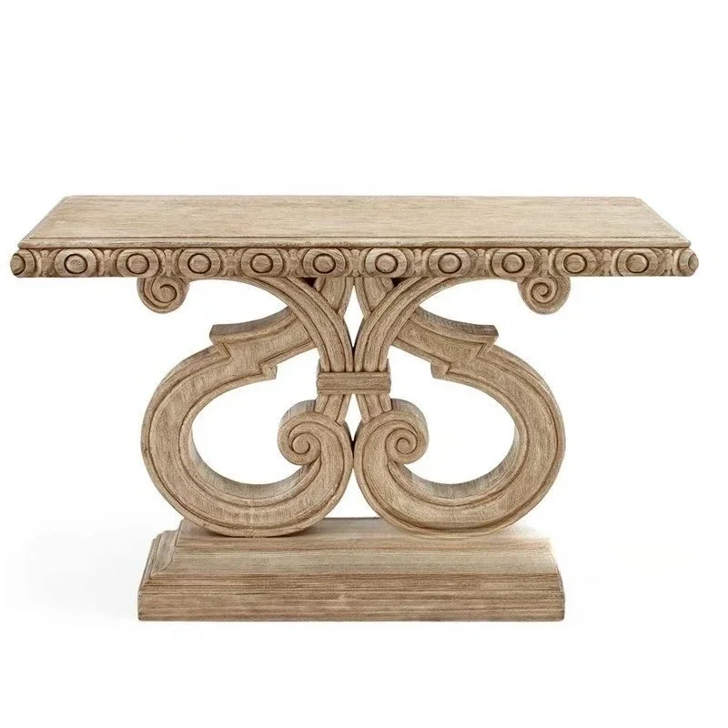 

American solid wood porch table furniture, oak carved retro square wall display table foyer decoration table
