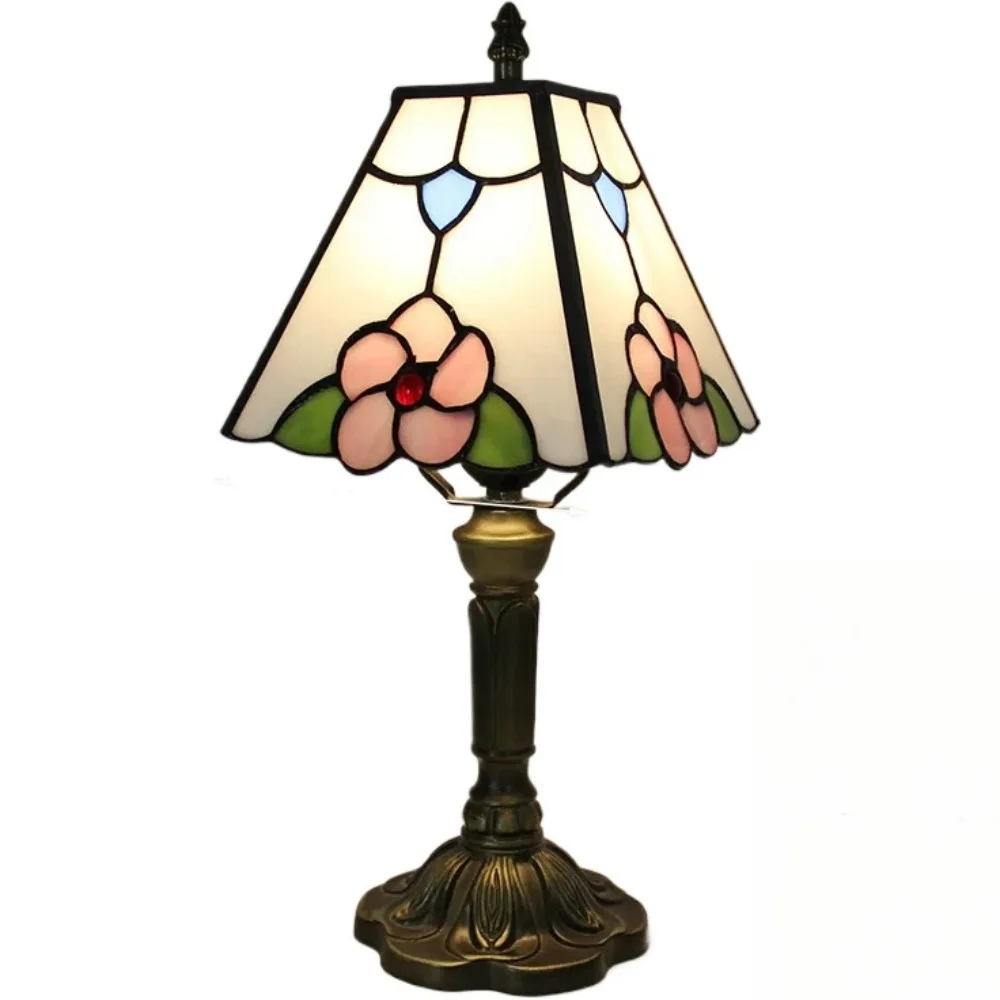 8-calowy kwiat Tiffany kwadratowy witraż lampka do czytania na biurko lampka nocna lampa stołowa wystrój do małej sypialni Home Office