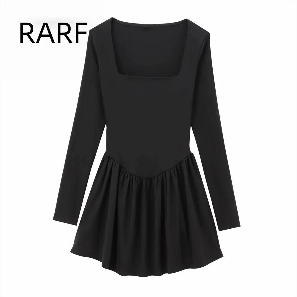 

Autumn and winter new women's clothing design sense fashionable balloon version square collar long sleeved simple short dress