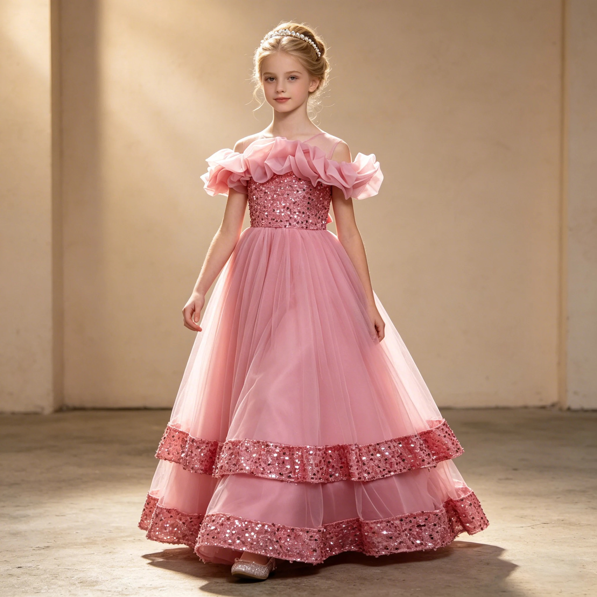 Glitter Tablecloth - Meisjes prinses off-shoulder tule jurk met