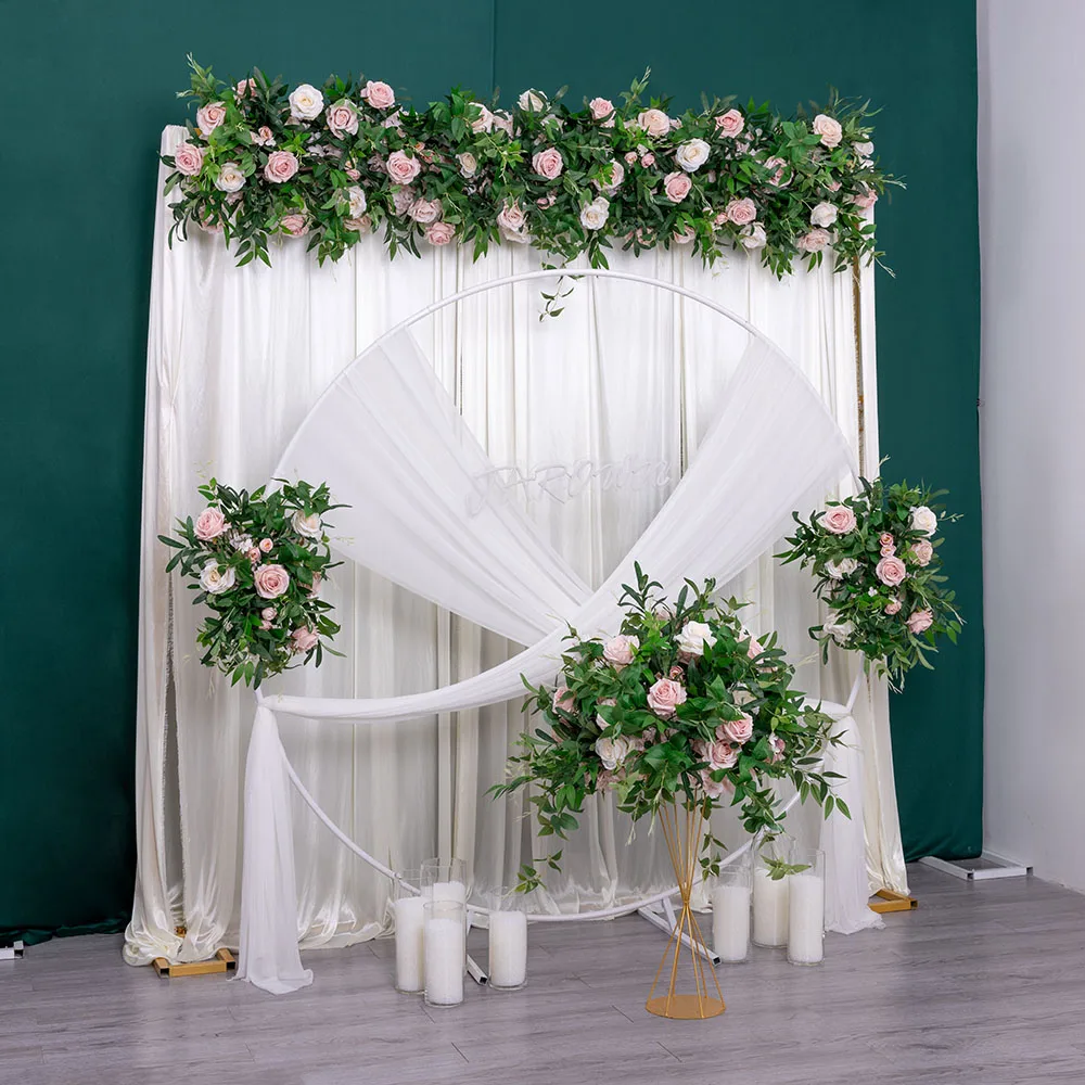 Wedding Decorations Luxury Light Pink White Rose Flower Runner for Event Party Backdrop Props Table Centerpiece Customized