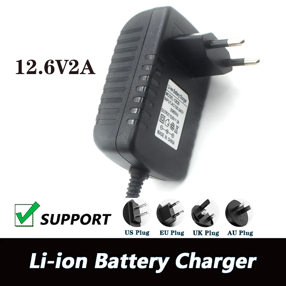 DC 12.6V 2A Lithium Battery Charger For 12V 3Series 18650 Li-ion Battery Polymer Smart Charger 18650 Battery Pack 5.5mm x 2.1mm