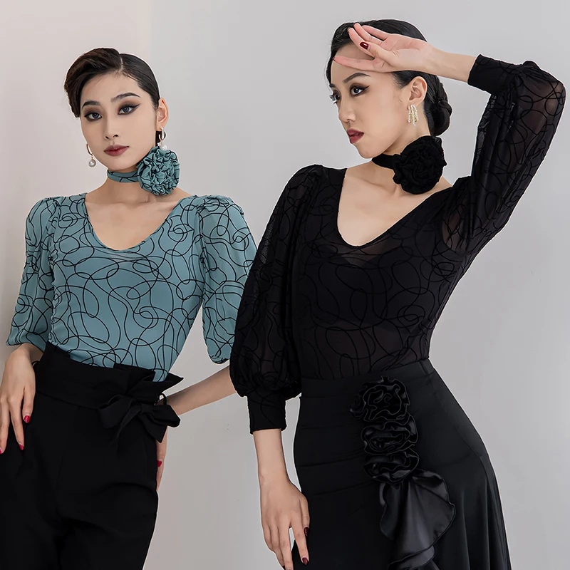 

2024 New Ballroom Dance Tops Women Rumba Salsa Dance Practice Clothes Waltz Performance Costume Latin Dance Wear Adult BL13181