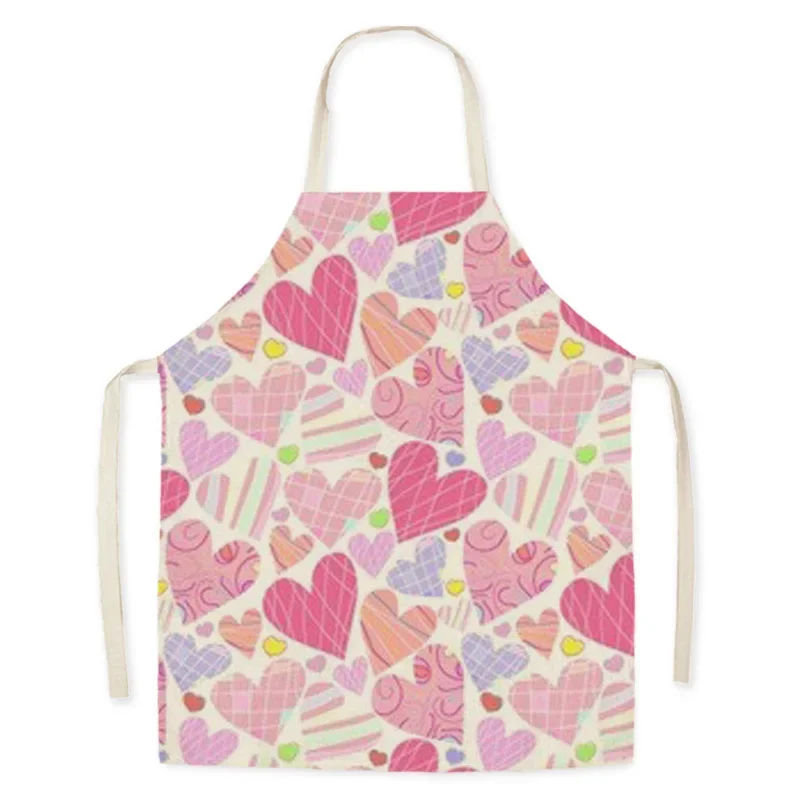 Pink Love Linen Kitchen Apron Adult Parent-child Household Cleaning Apron Outdoor Gardening Cleaning Tool Valentine's Day Gift