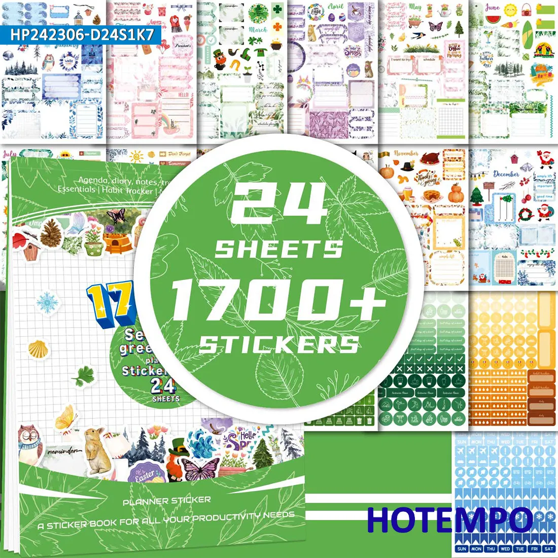 

1700PCS Planning Stickers Book Seasonal Green Plant Date Plan Scrapbook for Laptop Diary Notebook Album Study Work Phone Sticker