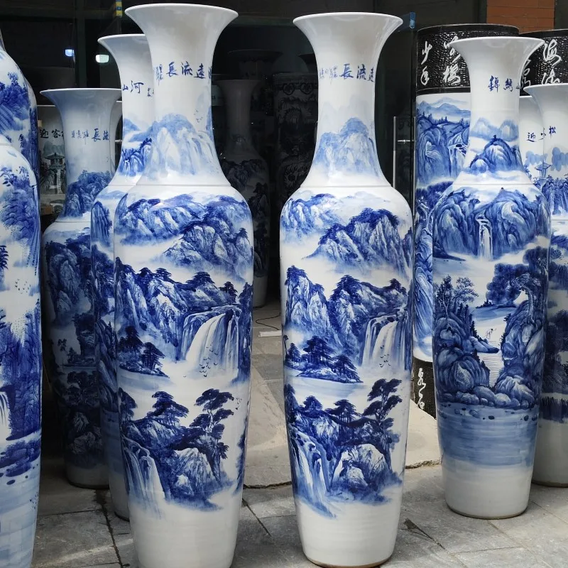 Jingdezhen Art Deco Hand-Painted Underglaze Landscape Ceramic Porcelain Floor Vase Eco-Friendly Home Hotel Decoration for Gift