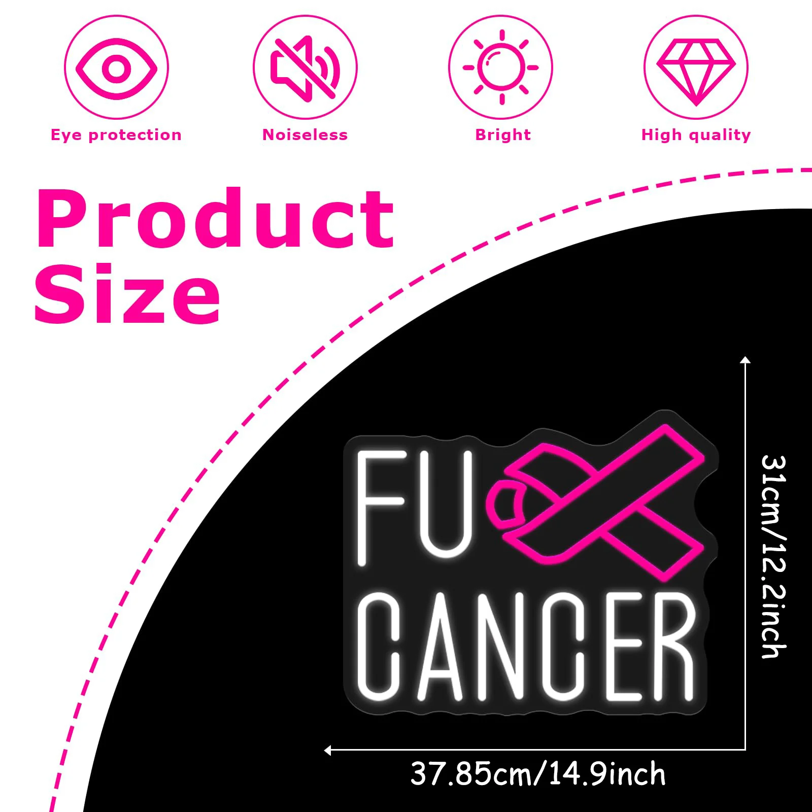 FU CANCER LED Neon - Transparent Acrylic Design, USB Powered Dimmable LED Neon, Fit Wellness Center, Party, Men's Cave Wall Art