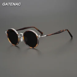 Vintage Polarized Acetate Sunglasses Men Round Quality Retro Designer Titanium Sunglasses Women UV400 Luxury Brand Eyewear