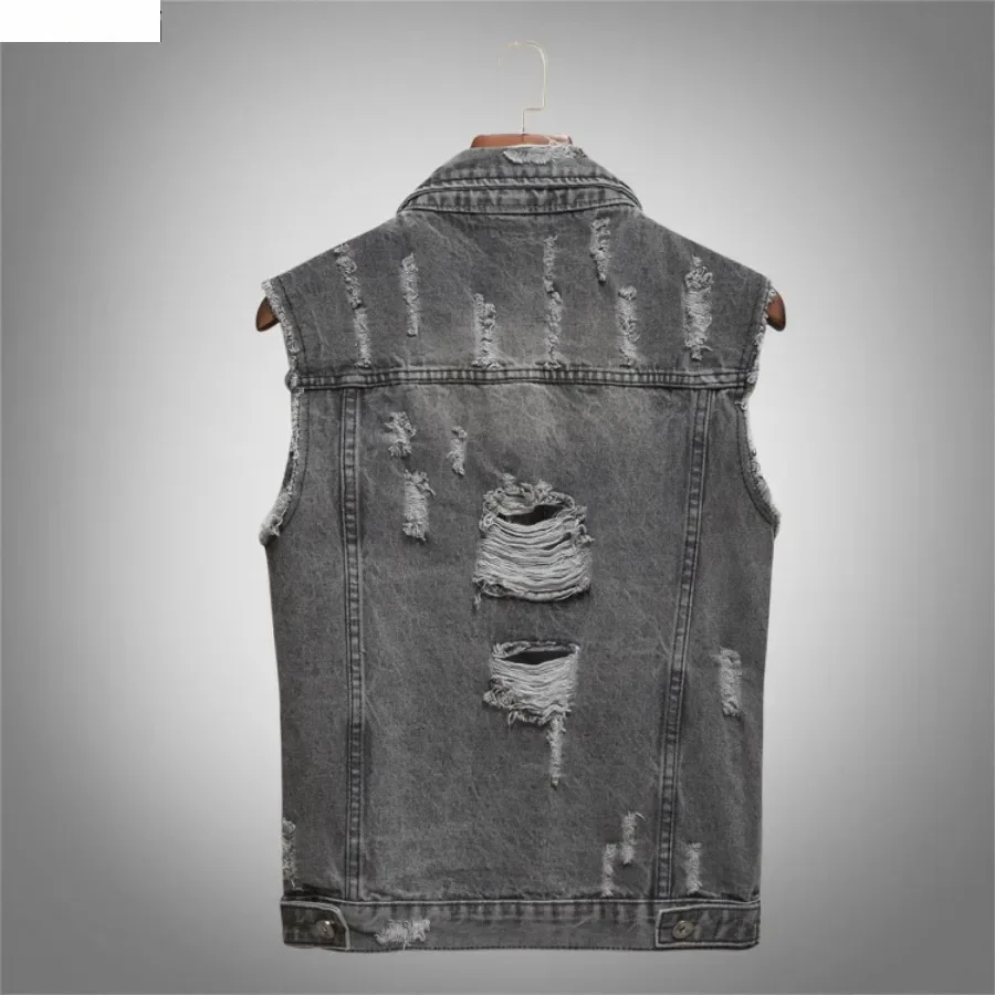 New  Men's Spring Autumn Denim Vests Handsome Motorcycle Waistcoat Fashion Korean Style Casual Sport Vest Coats Big Size 5XL