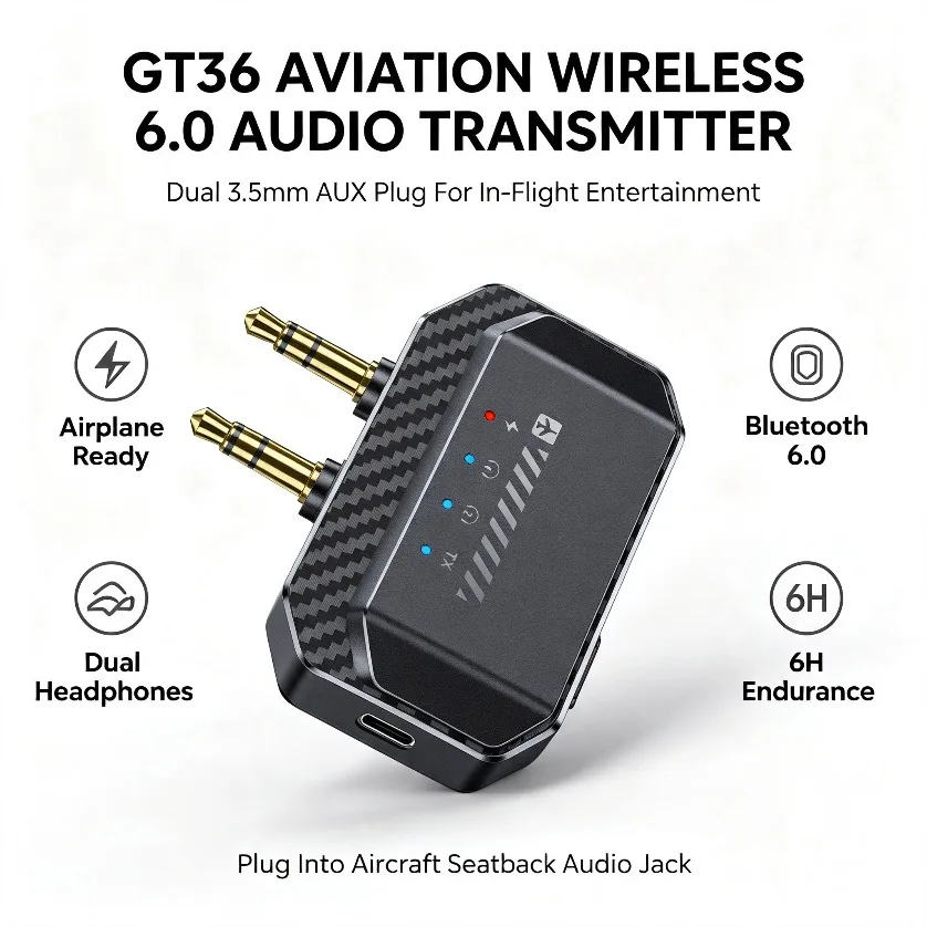 transmissor-bluetooth-gt36-com-bateria-de-6h-para-voos-de-longa-distancia-adaptador-de-Audio-sem-fio-bt-60-com-dupla-entrada-aux-para-tv-switch-led-e-tipo-c