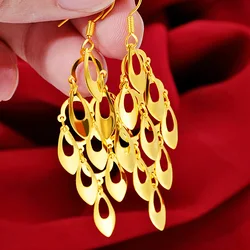 14K Gold Real Gold Color Peacock Tail Earrings for Women High Quality Woman Fashion Earrings Retro Long Tassel Hollow Earrings