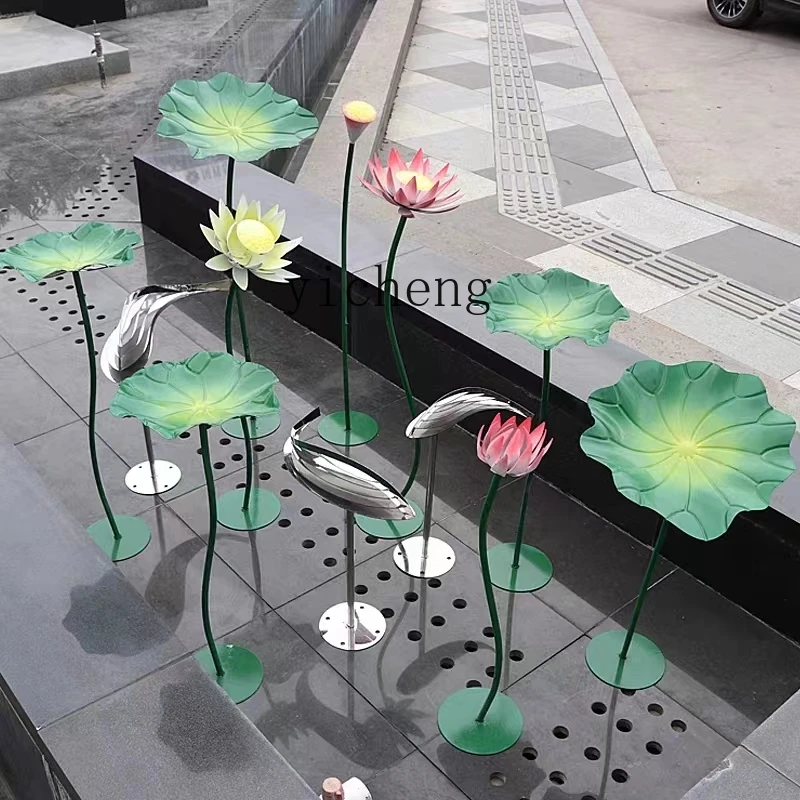

BJ Outdoor Pool Garden Wrought Iron Lotus Leaf Lotus Ornament Stainless Steel Landscape Floor Decoration