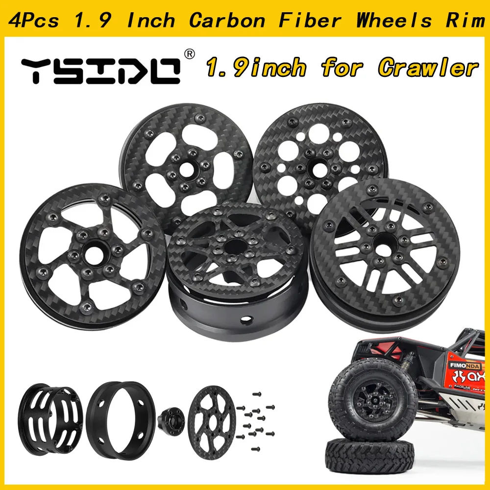 4Pcs 1/10 RC Car Crawler 1.9 Inch Carbon Fiber Wheels Rim for Capra SCX10 RR10 TF2 Element Enduro Gmade R1 Cheater Rigs 1.9S DIY