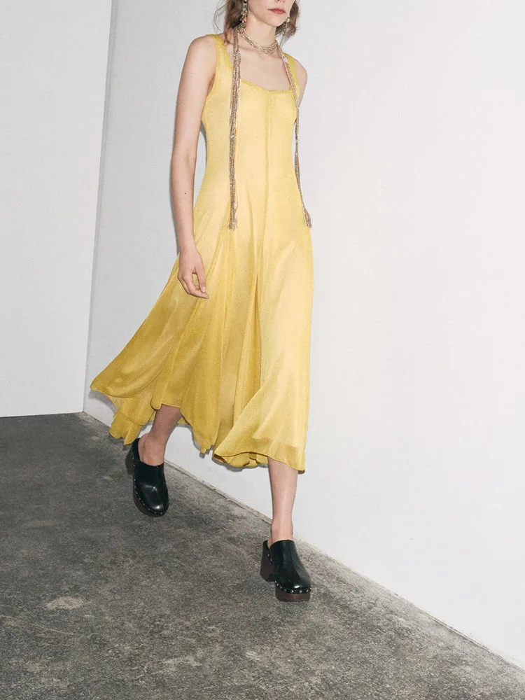 

Ele Summer New Arrival Women's Dr Za2025 Svel Wide oulder Strap Square Collar Midi Dr for Par Pure Color