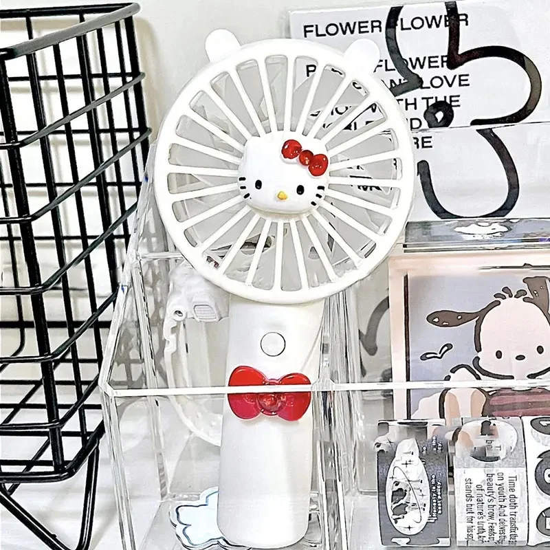 USB Hello Kitty Handheld Mini Fan Portable Sanrio Cartoon Neck Hanging Fans 3 Speed Usb Rechargeable Kawaii Small Fan Girl Gift