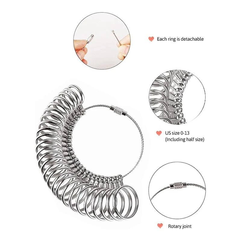 Ring Size Measuring Tool Set, Ringsizing With Magnifying Glass, Solid Ring Mandrel Sizing Tool For Ring Repair