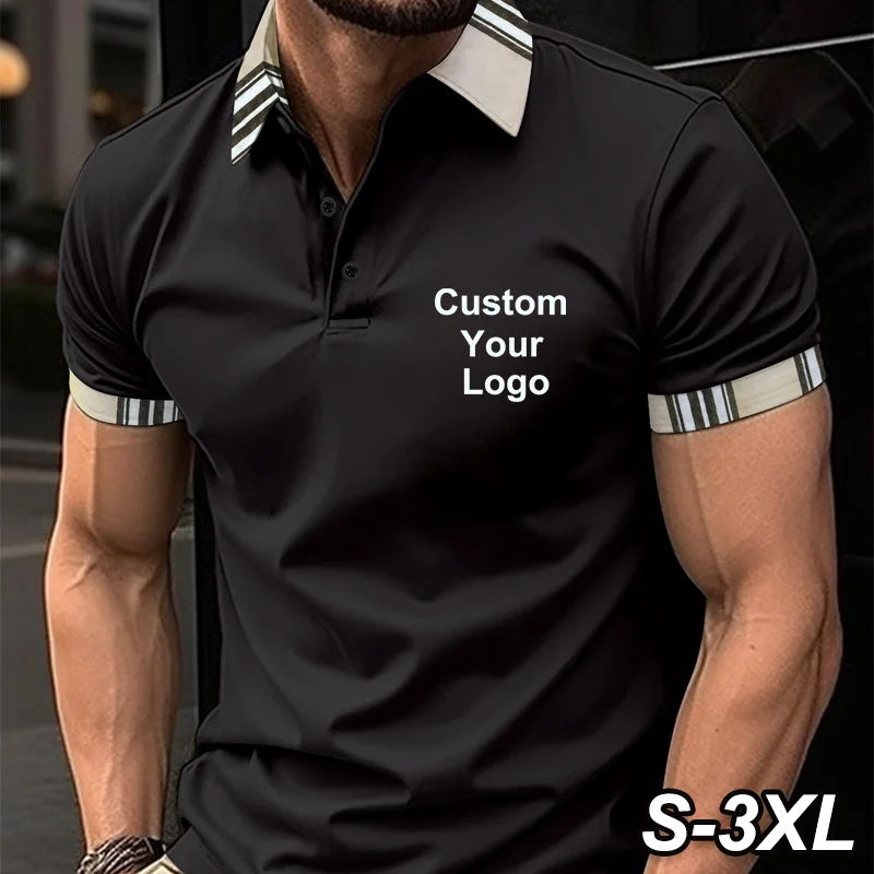 Fashion Men\'s Custom Your Logo Polo Shirt T-Shirt Top Summer Short Sleeve Polo Shirt Tee Casual Male Clothes