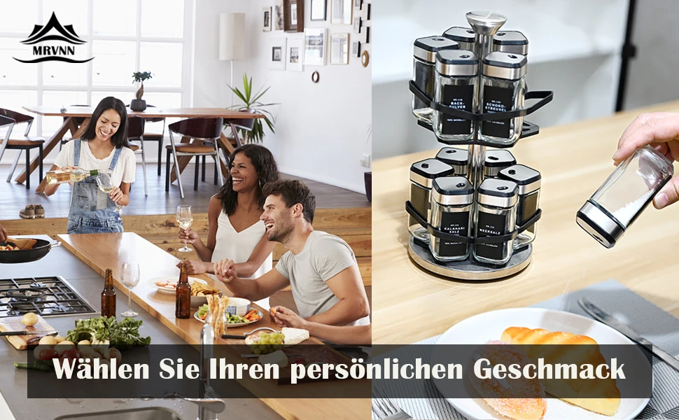 SIAZIH 2-lagig 360 ° Rotierender Gewürzregal aus Edelstahl mit 12 120 ml Gewürzgläsern mit rotierenden Deckeln, für einfachen Zugang zu Gewürzen – Detail 1