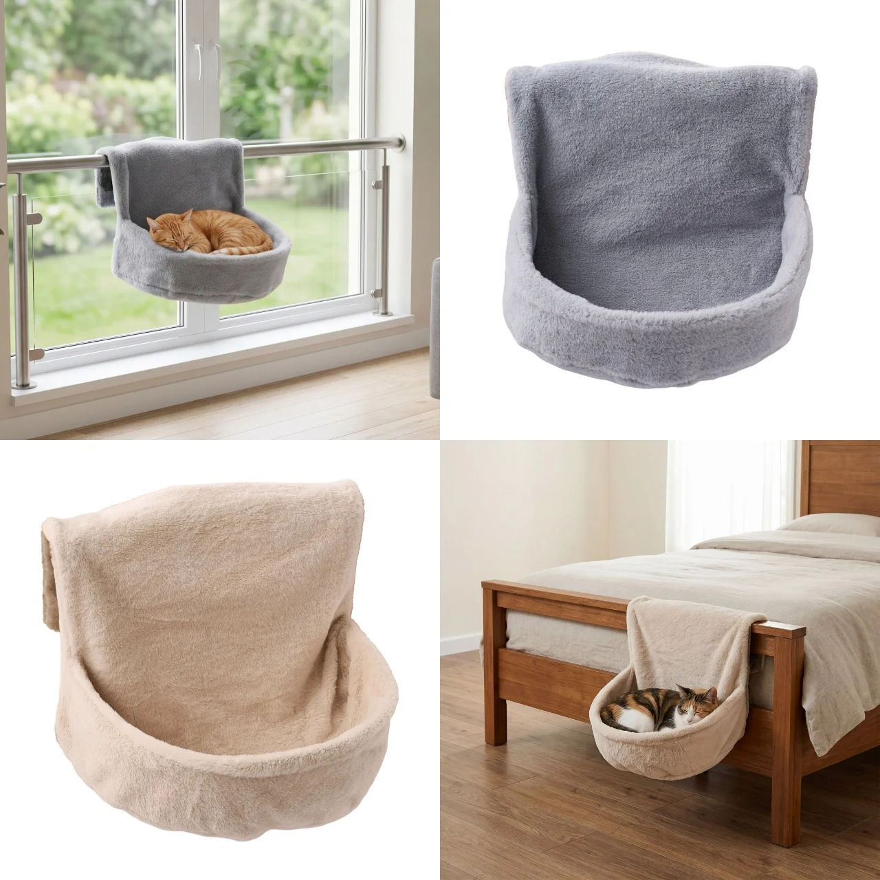 Soft Flannel Hanging Cat Bed Warm Suspended Hammock Nest Multi-scene Use For Radiator Balcony Railing Indoor Pet Rest Bed