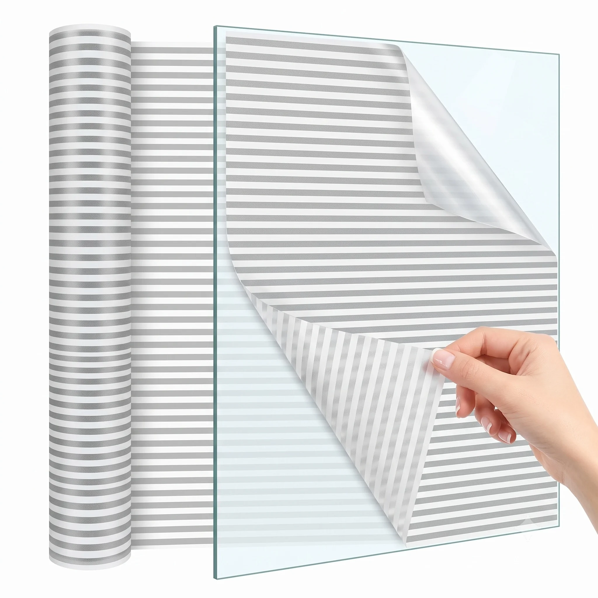 Grey Horizontal Stripe Window Film Self-Adhesive Privacy Protection Decorative Film for Home And Office