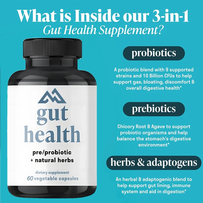 

Multi in one intestinal health vegetarian capsule, containing probiotics and prebiotics for intestinal repair, helping digestion