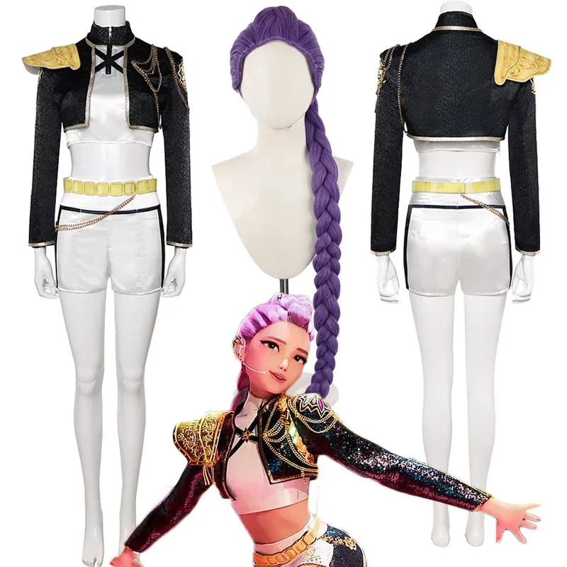 漫画悪魔ハンターの KPop ルミブラック Gloden コスプレファンタジア衣装ウィッグセット女性の役割プレイ制服ハロウィンスーツ