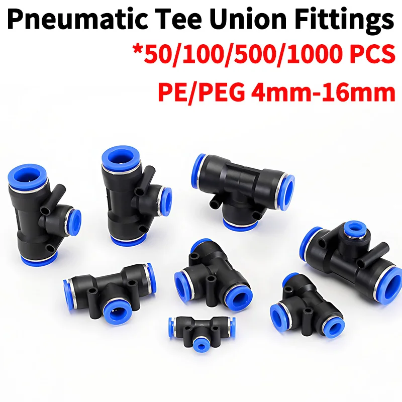 Push to Connect Fittings Pneumatic Tee Union Fittings T Connector Splitter Air Line Tube Tee Quick Release Hose Line Fittings