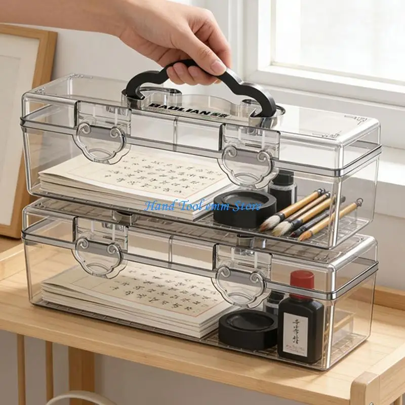 H37F Large Capacity Art Tool Storage Box Clear Accessories Holders Case
