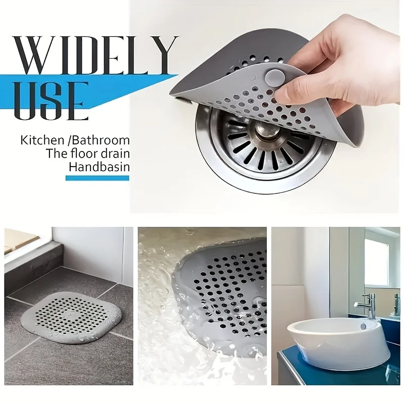 3 Silicone Drain Filter Set, Plastic Sink and Bathtub Drain Filter, With Hair Collector, Stoppers and Plugs, Multifunctional Bat