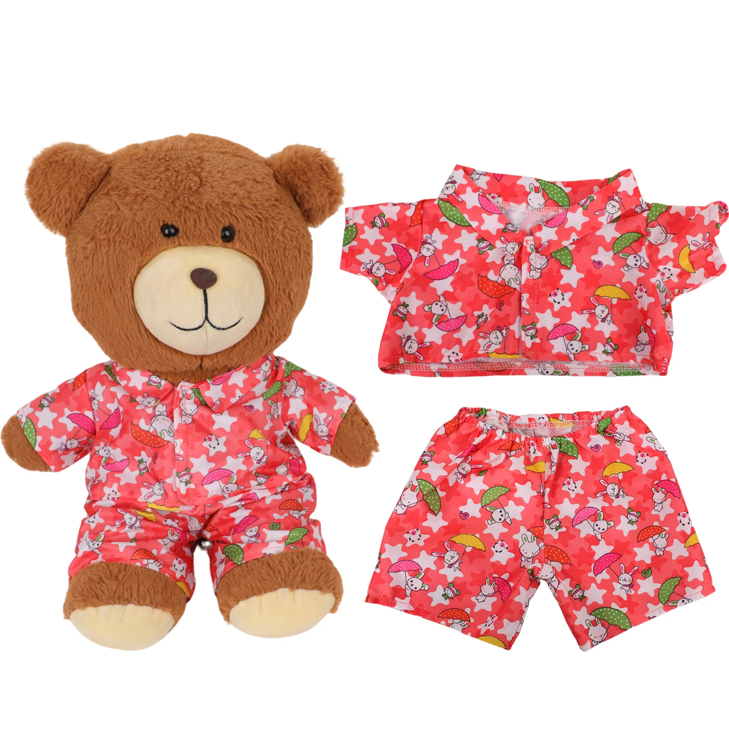 42cm Plush Bear Clothes Cartoon Print Shirt & Shorts Set, Casual Summer Outfit for 16-18 Inch Teddy Bear & Plush Dolls Toy Gift