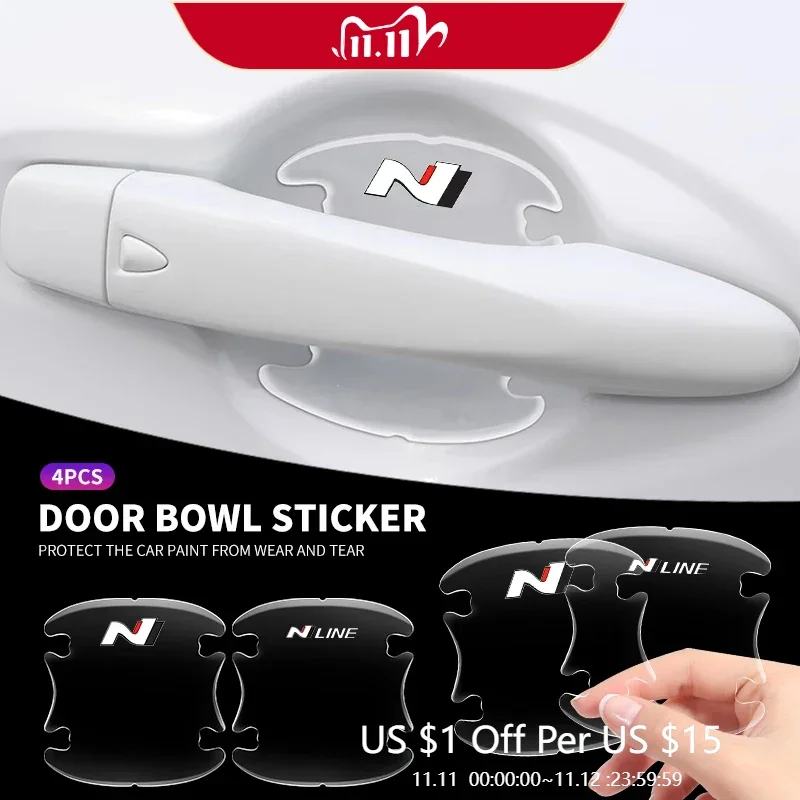 4 قطعة مقبض باب السيارة الشفاف السلطانية حامي لشركة هيونداي N خط الأداء I20 IX35 I30 سوناتا إلنترا فيلوست اكسسوارات